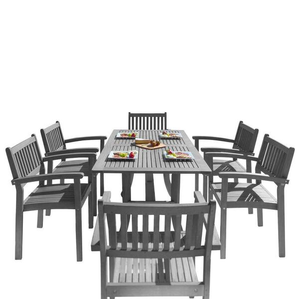 Vifah Renaissance Outdoor Patio Hand-scraped Wood 7-piece Dining Set with Stacking Chairs V1300SET12